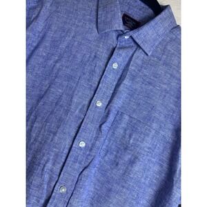UNTUCKit Shirt Mens Large Blue Linen Cameron Wrinkle Resistant Short Sleeve